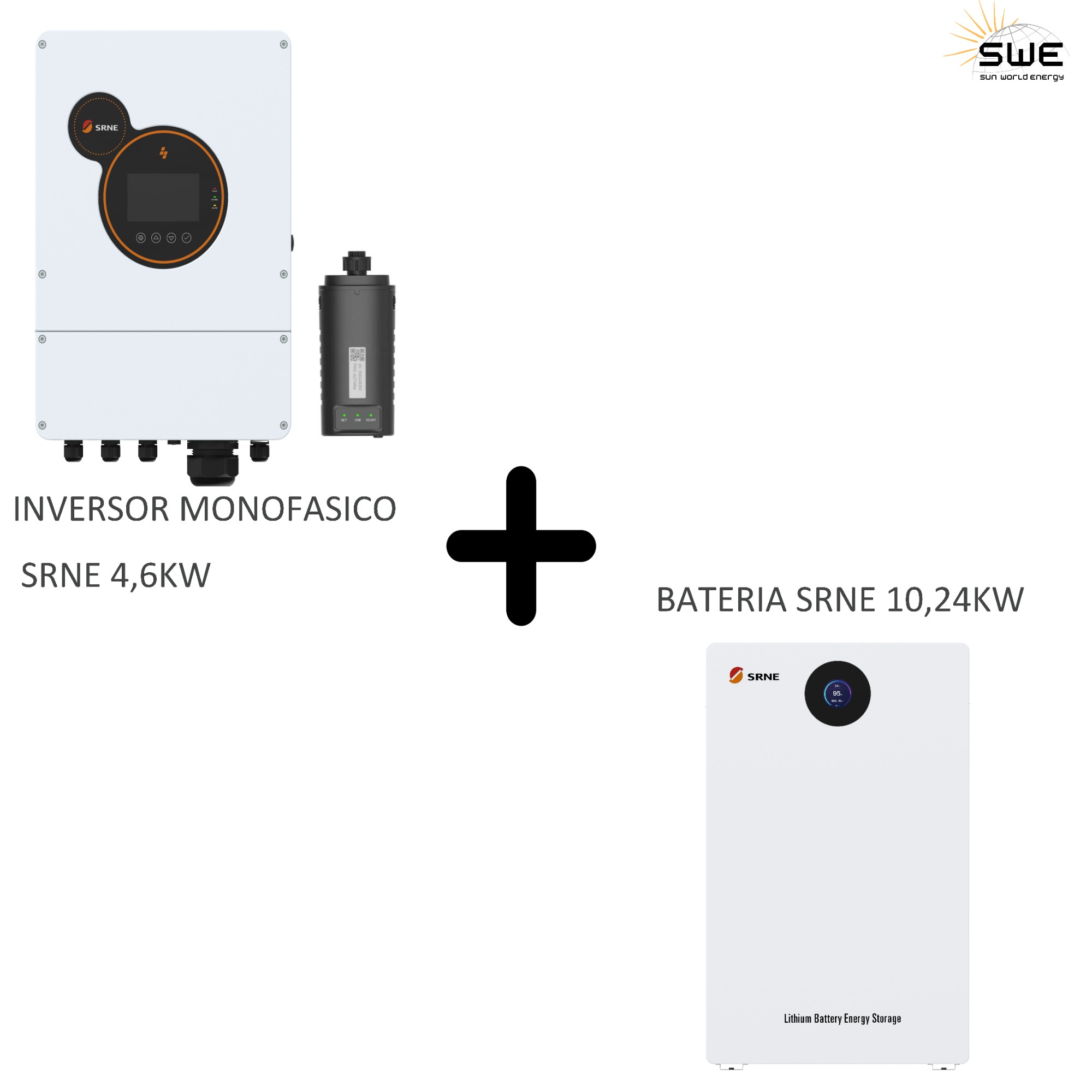 Kit inversor híbrido monofásico de 4,6kW + bateria de 10,24kW