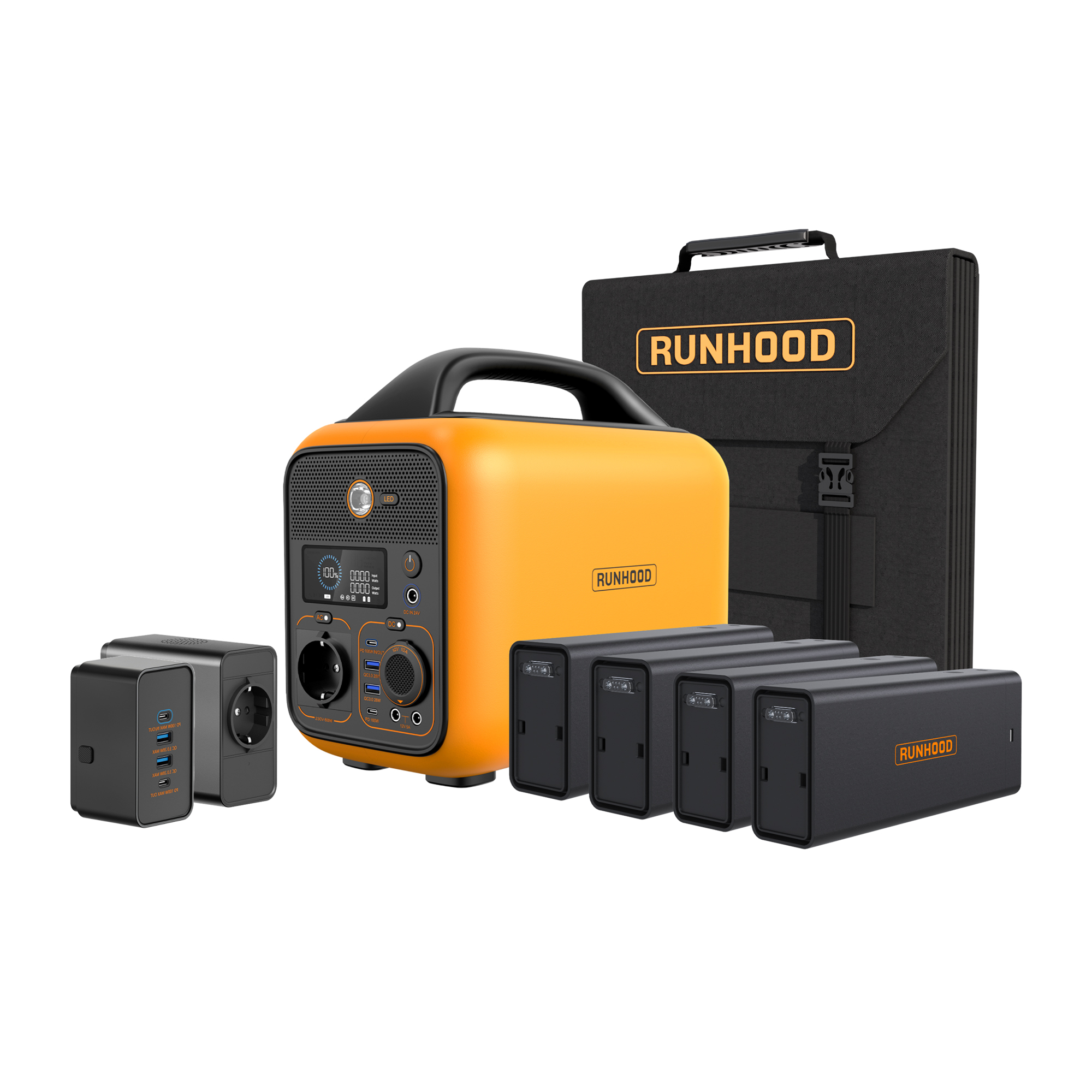 Estação Runhood Rallye 600 Pro 1296Wh Portátil Bateria com 4 Módulos Intercambiáveis + Painel Solar 100W